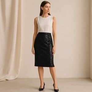 NWT Donna Karan Seamed Sequin Pencil Skirt 10 Black